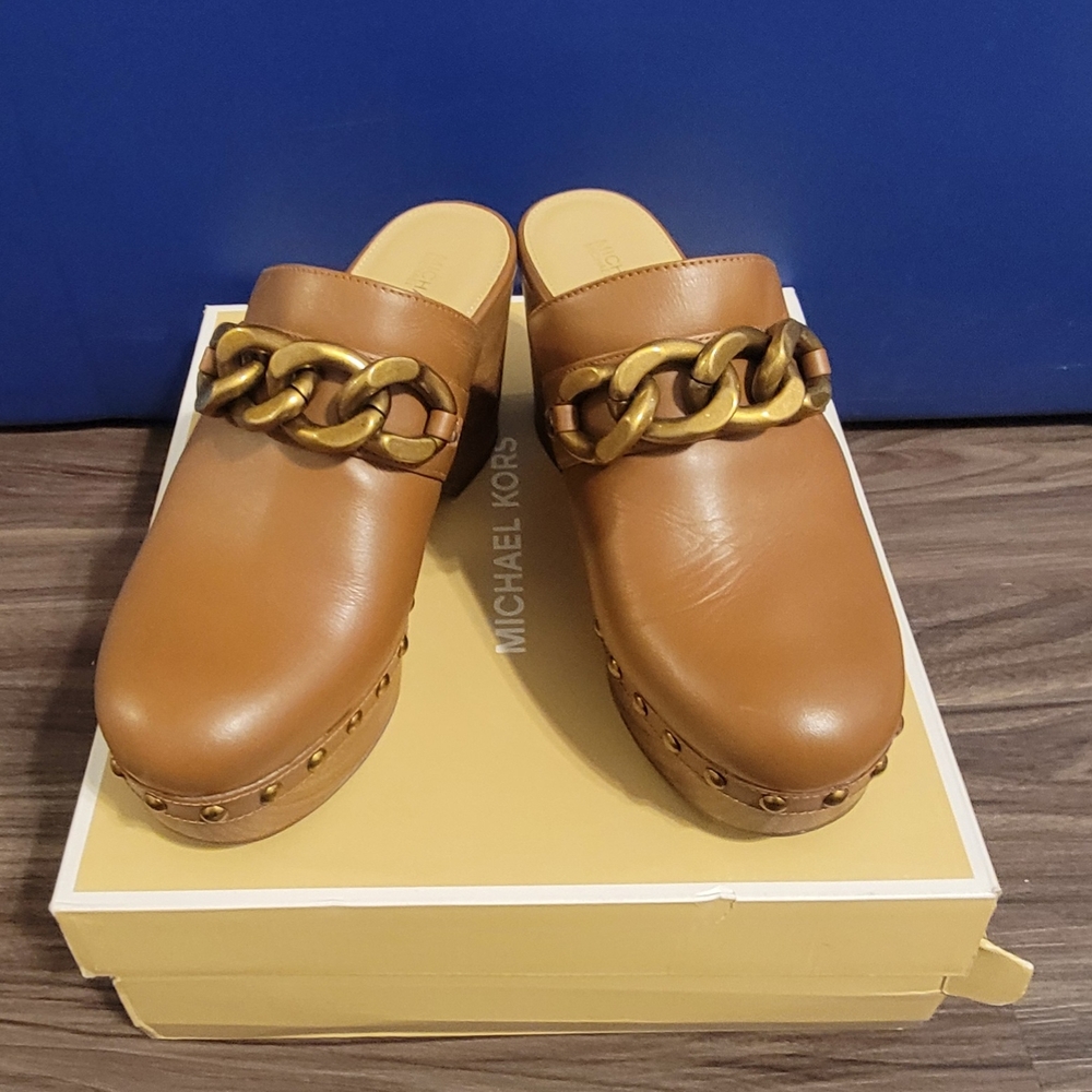 MICHAEL Michael Kors Brown Mules with Gold Chain